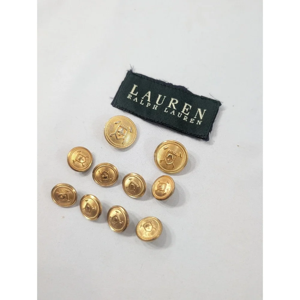 Lauren Ralph Lauren 10 Replacement Buttons Gold Tone Eagle Labels Shank EUC